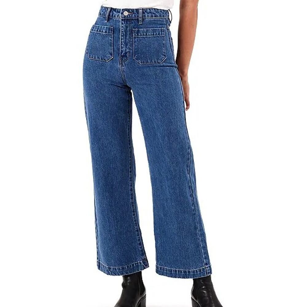 Rolla's Sailor High Rise Wide Leg Jeans Ashley Blue Patch Pockets Size 25